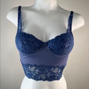 Ascension Midnight Blue Lace Longline Bra Sz 34